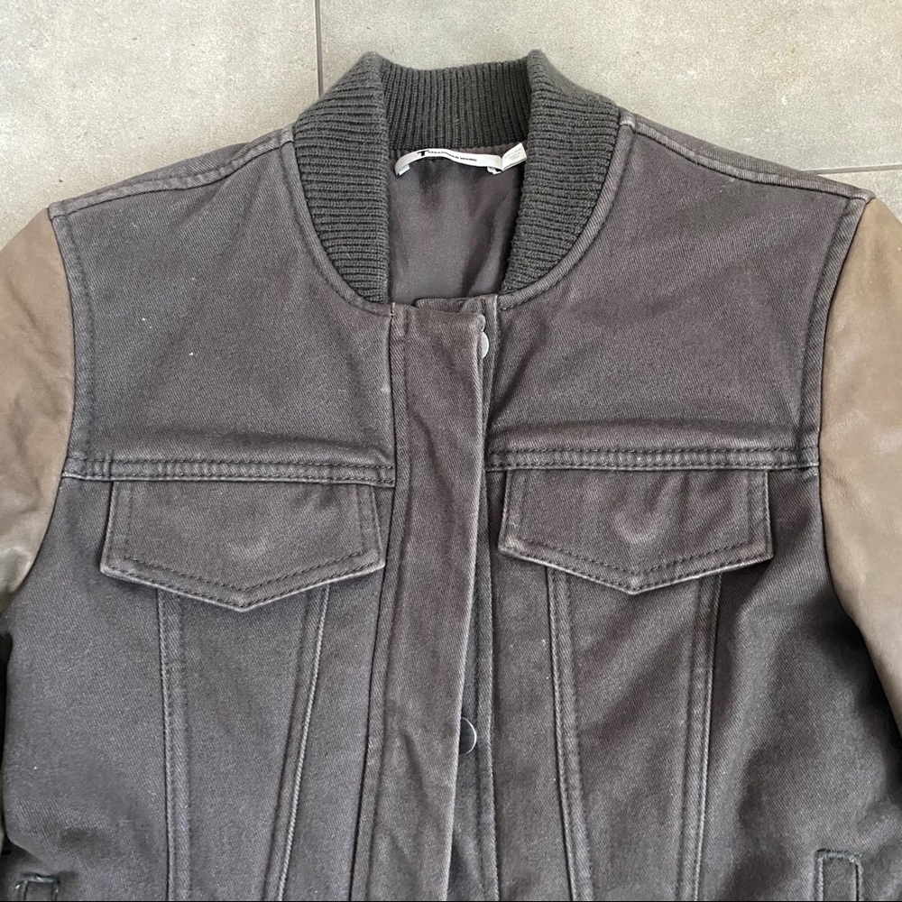 T by Alexander Wang bomber leather sleeve jacket - Picture 2 of 12